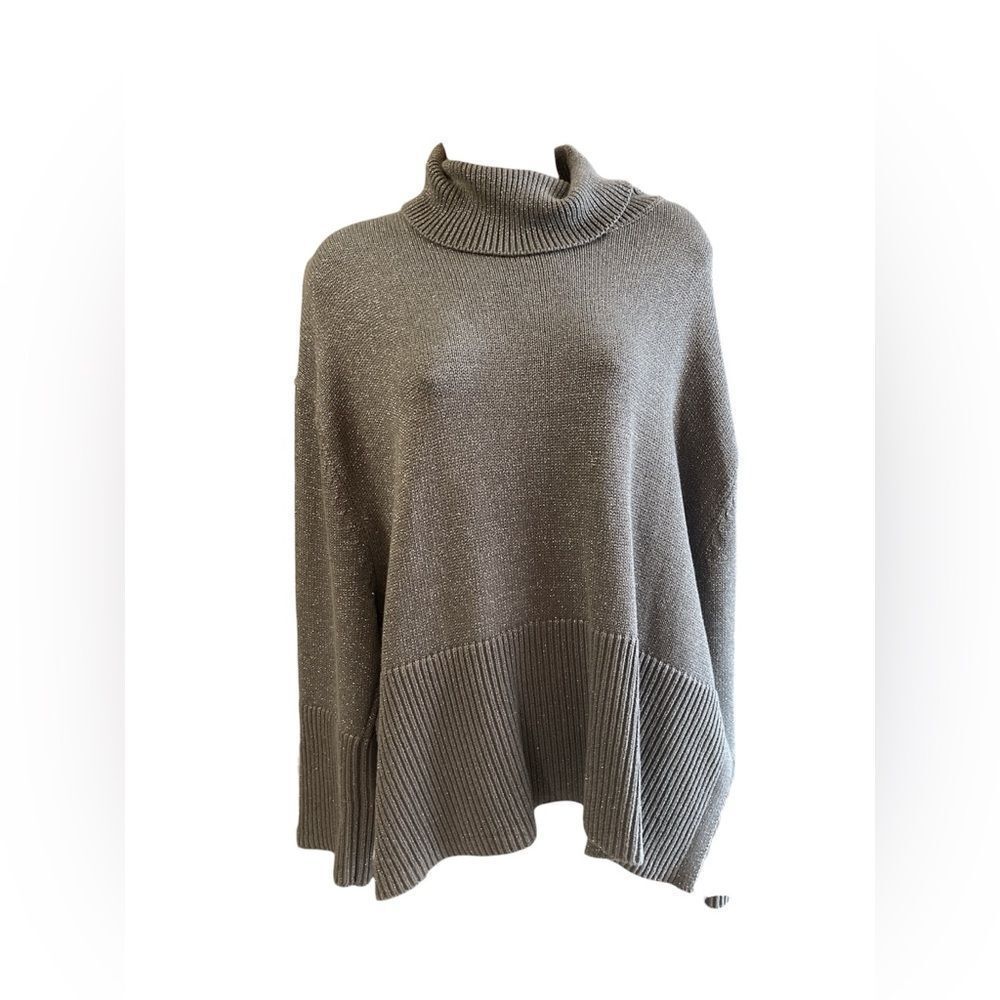 GAP Charcoal Silver Glitter Turtleneck Heavy Sweater Large SideSlit Like New